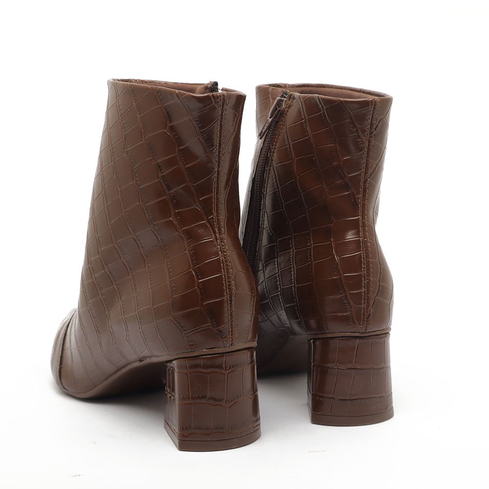 Bota Sapato Da Corte Salto Bloco Baixo Cano Curto Café 4