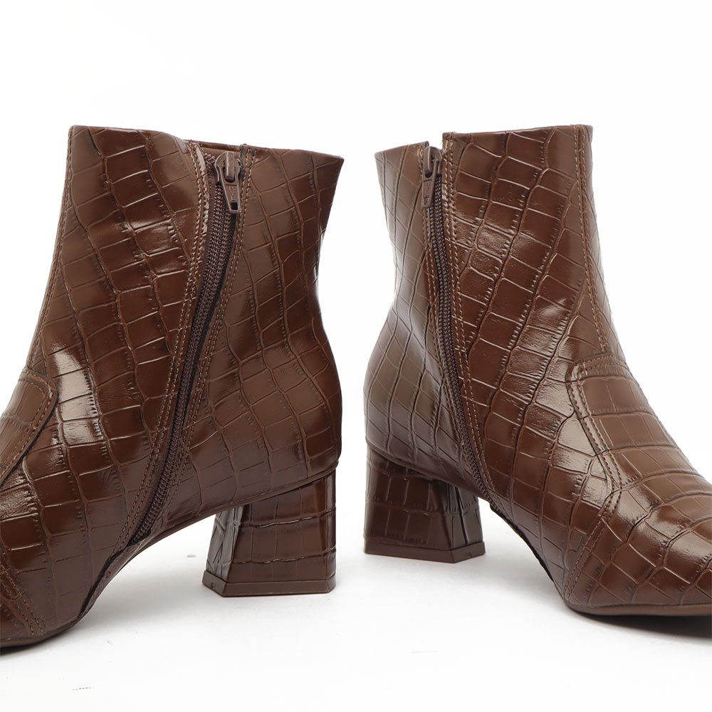 Bota Sapato Da Corte Salto Bloco Baixo Cano Curto Café 8