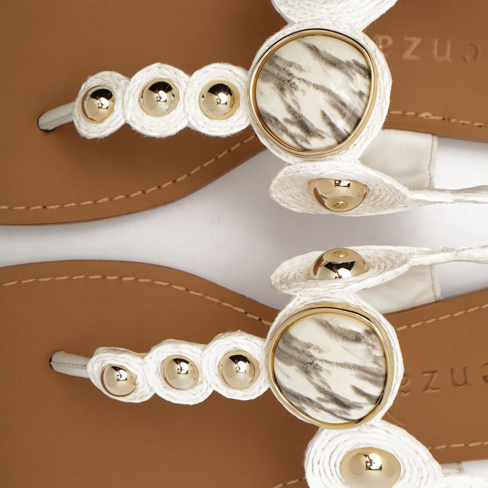 Sandália Flat Vicenza Bico Redondo Couro Esferas Pedra Off White 7