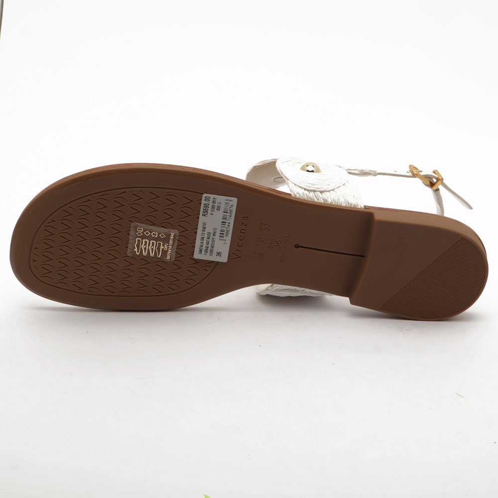 Sandália Flat Vicenza Bico Redondo Couro Esferas Pedra Off White 9