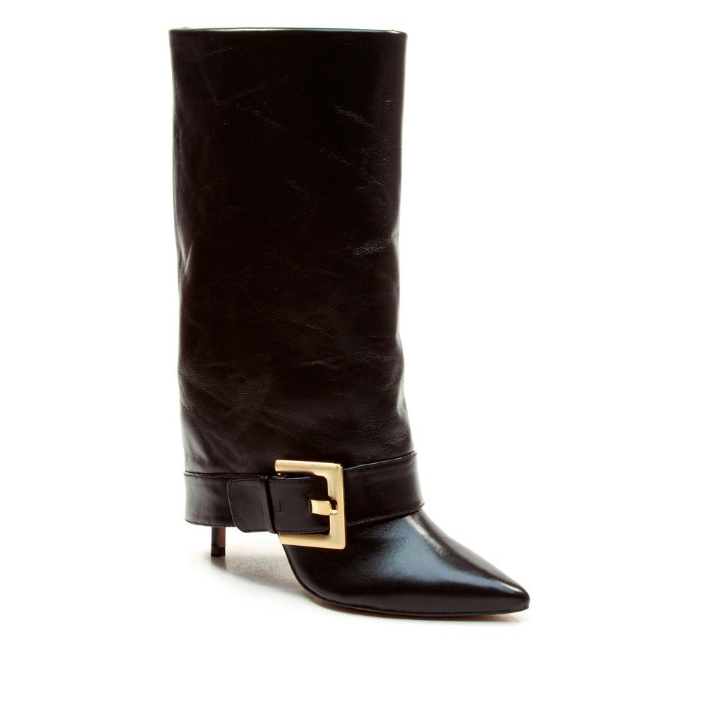 Bota Feminina Cecconello Couro Salto Fino Alto Capa Fivela Preto 2