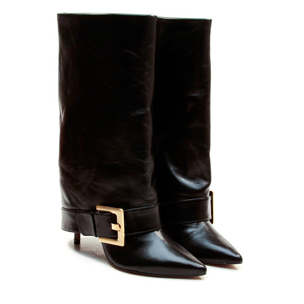 Bota Feminina Cecconello Couro Salto Fino Alto Capa Fivela Preto 4