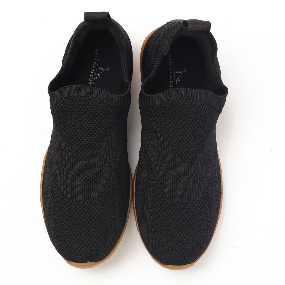 Tênis Feminino Sapato Da Corte Sola Baixa Knit Preto 5
