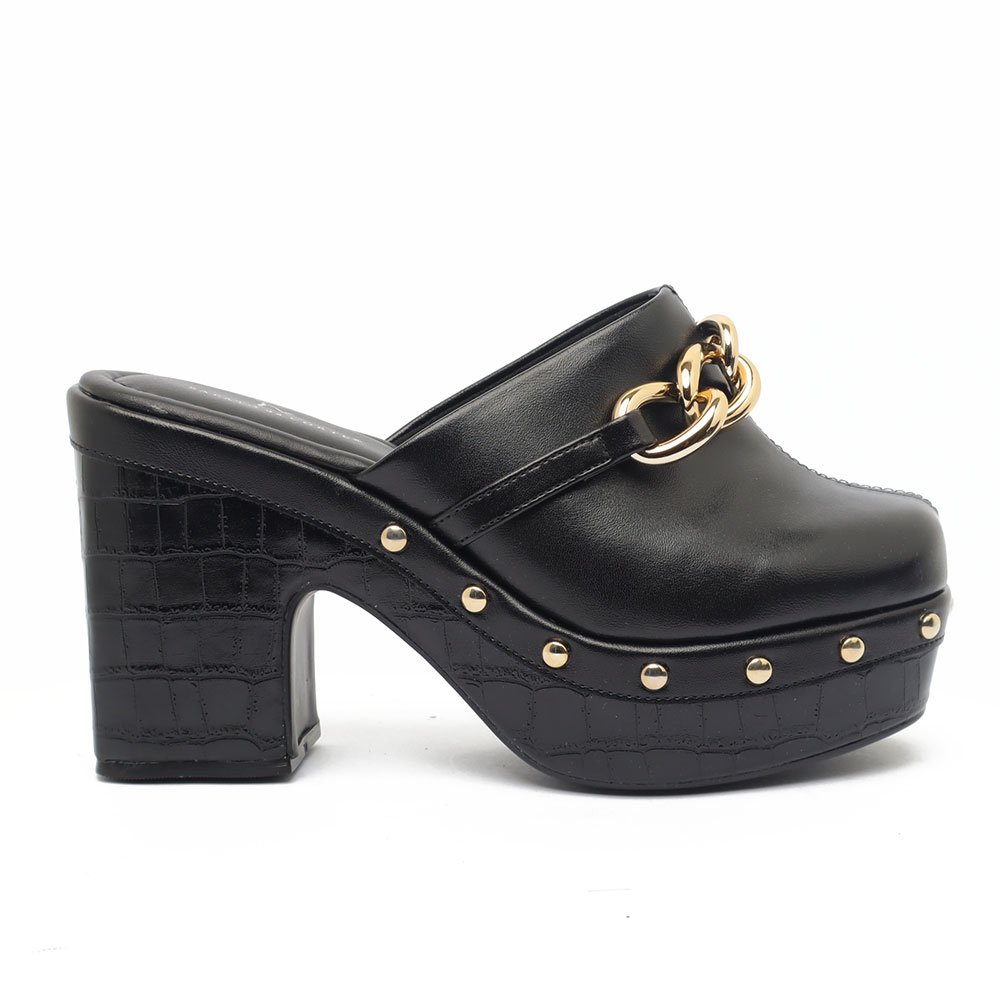 Tamanco Clog Sapato Da Corte Salto Alto Tachas Corrente