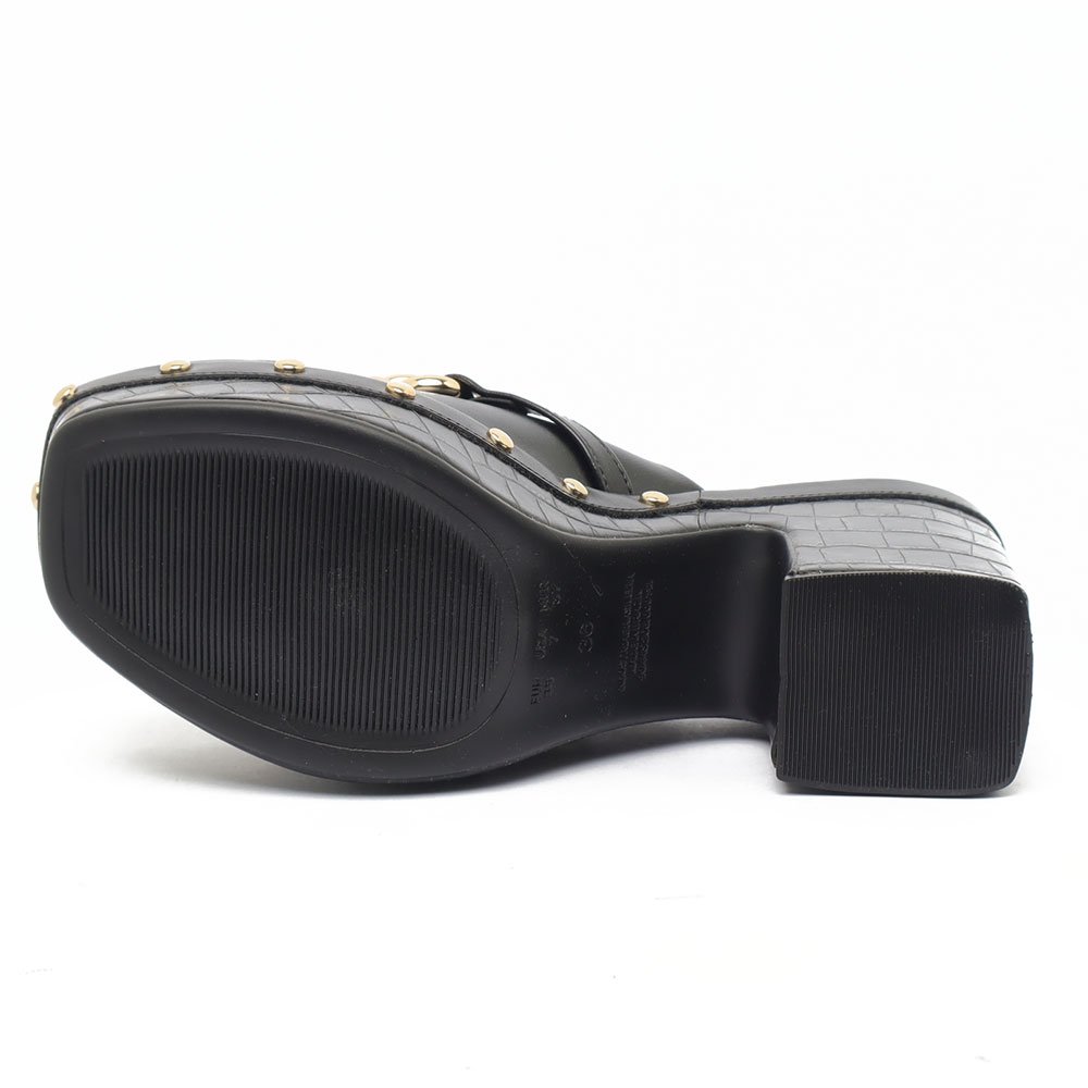 Tamanco Clog Sapato Da Corte Salto Alto Tachas Corrente Preto 11