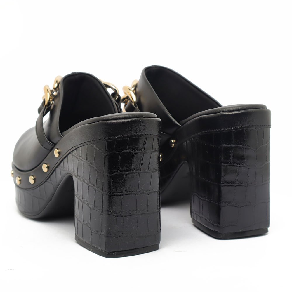 Tamanco Clog Sapato Da Corte Salto Alto Tachas Corrente Preto 4