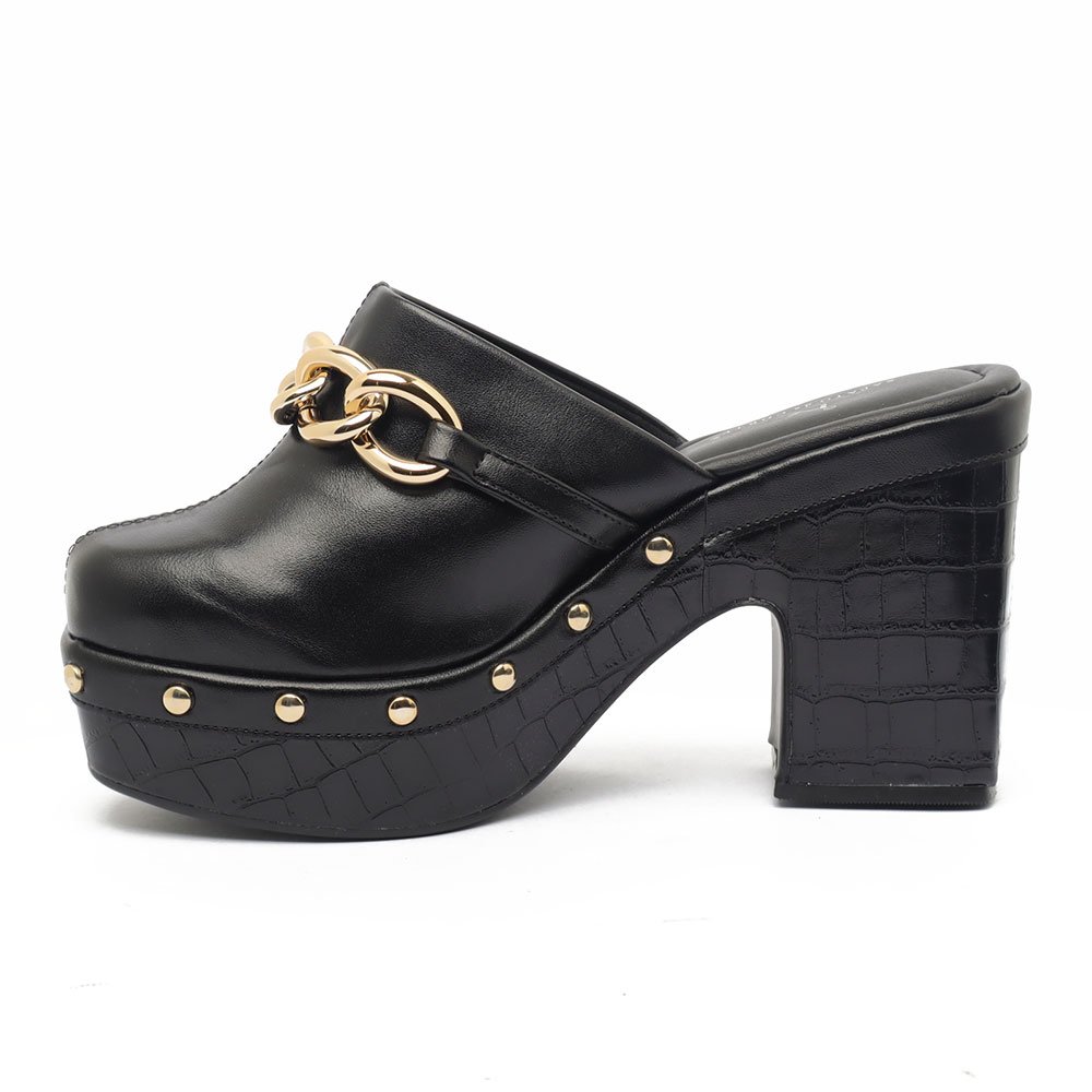 Tamanco Clog Sapato Da Corte Salto Alto Tachas Corrente Preto 6