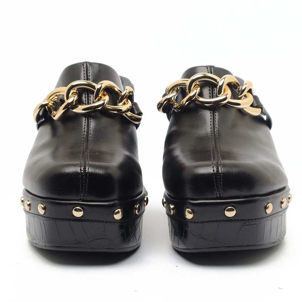 Tamanco Clog Sapato Da Corte Salto Alto Tachas Corrente Preto 7