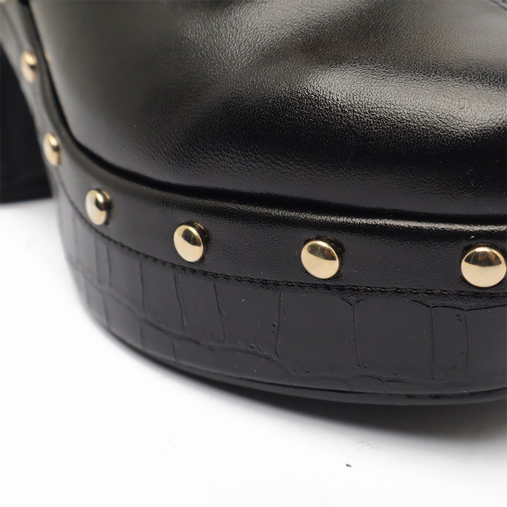 Tamanco Clog Sapato Da Corte Salto Alto Tachas Corrente Preto 8