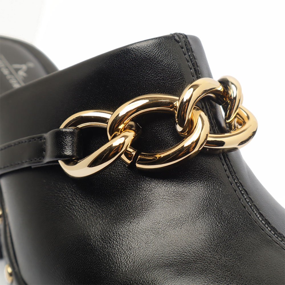 Tamanco Clog Sapato Da Corte Salto Alto Tachas Corrente Preto 9