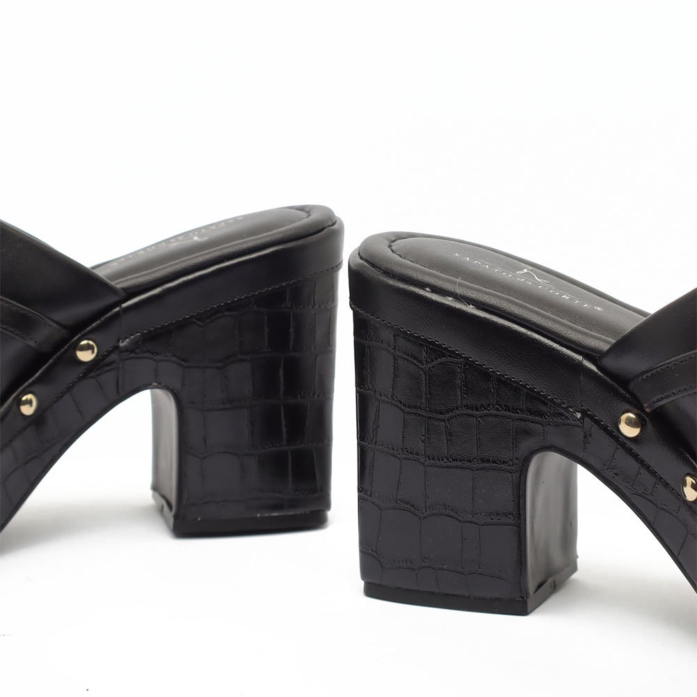 Tamanco Clog Sapato Da Corte Salto Alto Tachas Corrente Preto 10