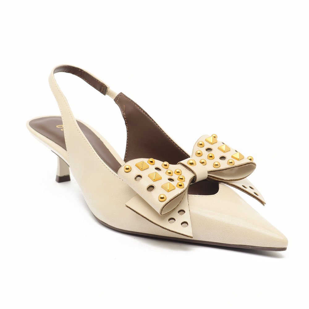 Slingback Belluno Salto Fino Baixo Laço Spikes Off White 2