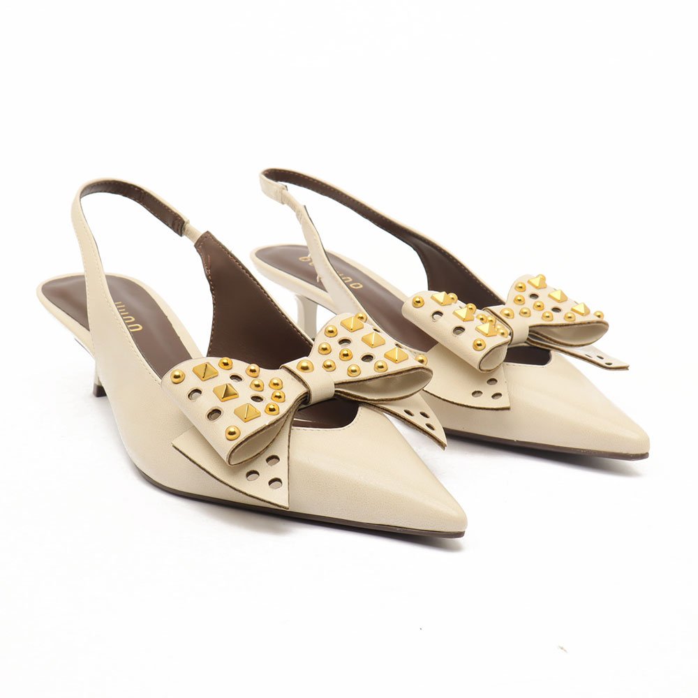 Slingback Belluno Salto Fino Baixo Laço Spikes Off White 3