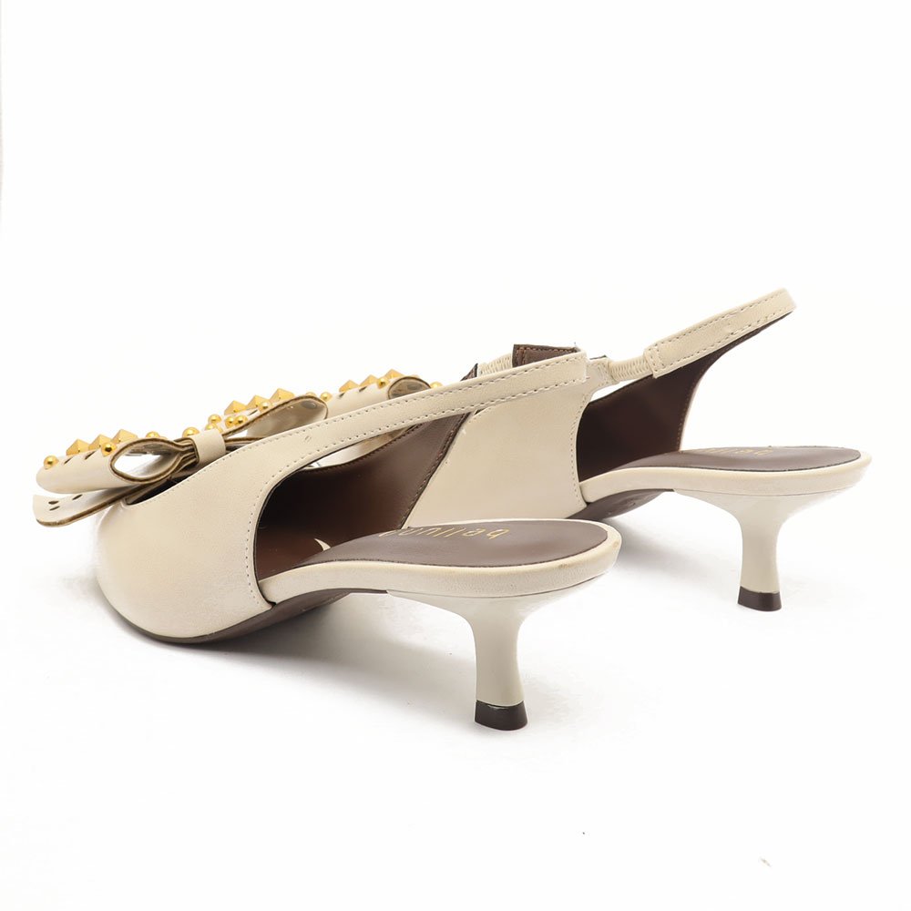 Slingback Belluno Salto Fino Baixo Laço Spikes Off White 4