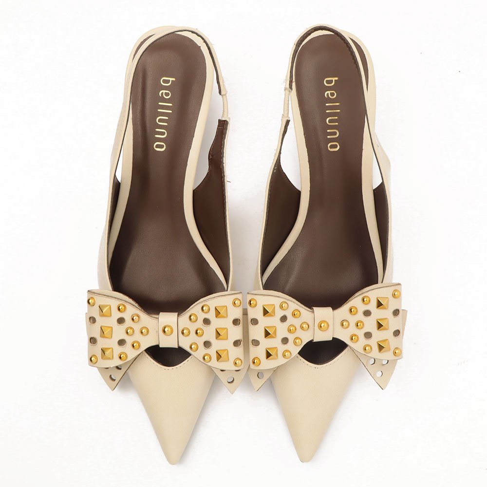 Slingback Belluno Salto Fino Baixo Laço Spikes Off White 5