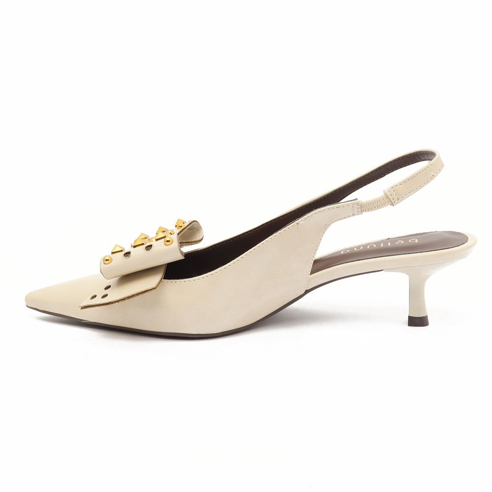 Slingback Belluno Salto Fino Baixo Laço Spikes Off White 6