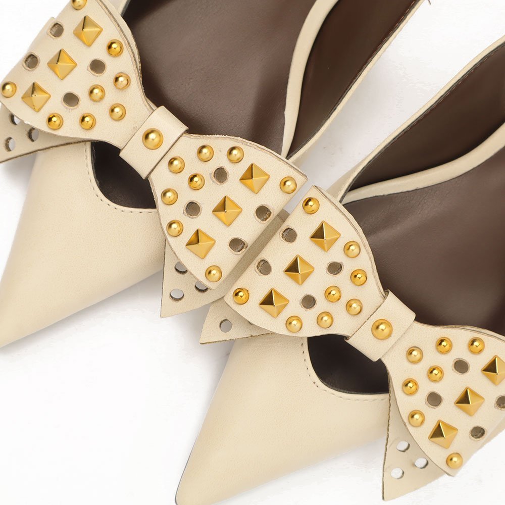 Slingback Belluno Salto Fino Baixo Laço Spikes Off White 7