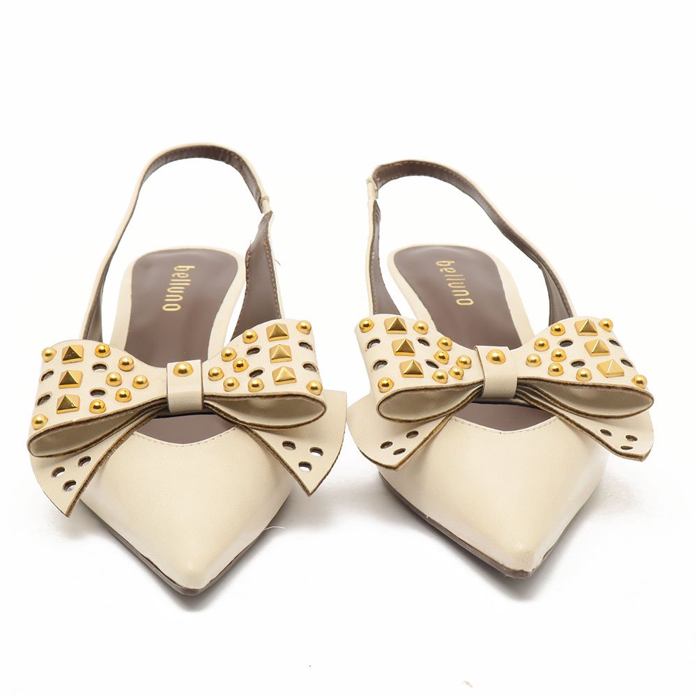 Slingback Belluno Salto Fino Baixo Laço Spikes Off White 8