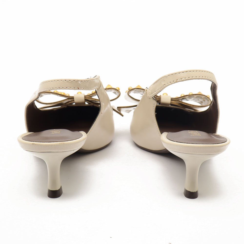 Slingback Belluno Salto Fino Baixo Laço Spikes Off White 9