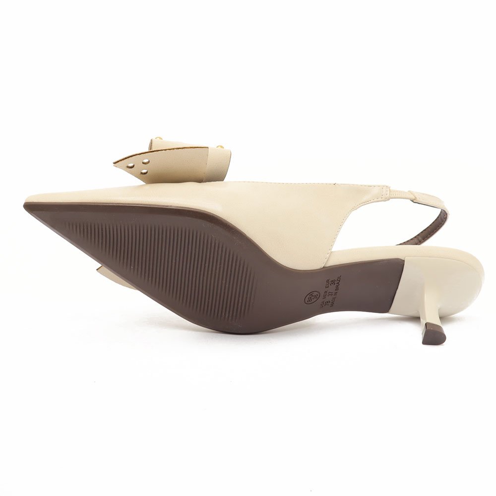 Slingback Belluno Salto Fino Baixo Laço Spikes Off White 10