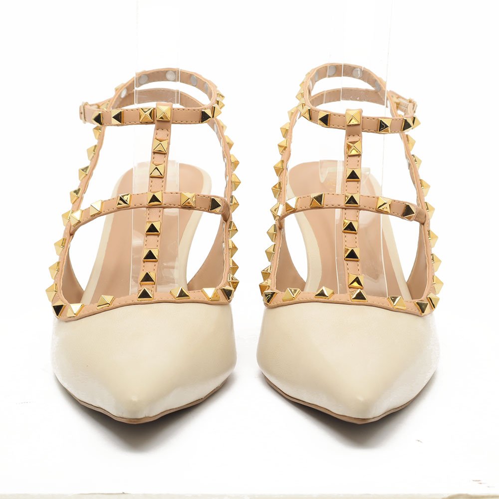 Slingback Belluno Salto Fino Médio Spikes Off White 7