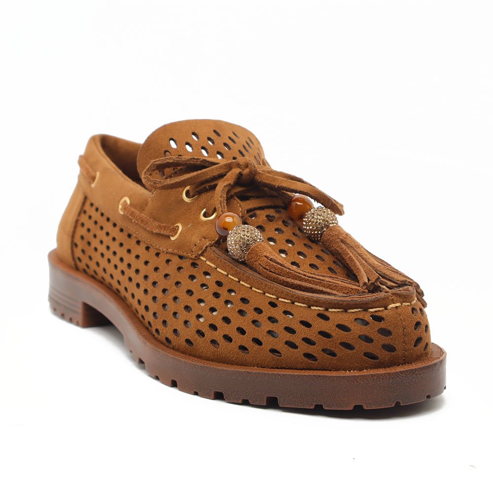 Mocassim Belluno Vazado Barbicacho Strass Castanho 2