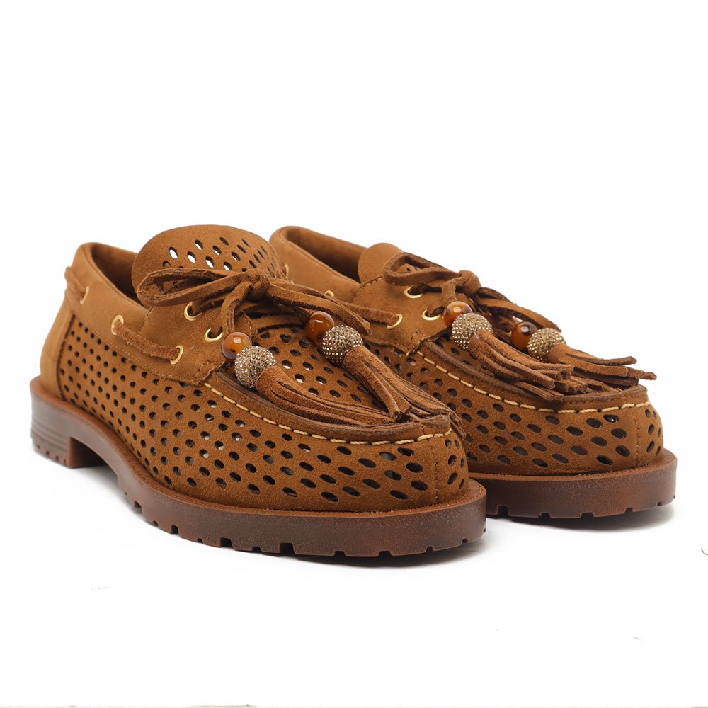 Mocassim Belluno Vazado Barbicacho Strass Castanho 3