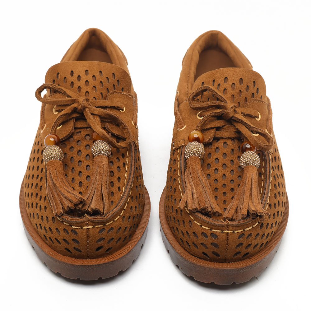 Mocassim Belluno Vazado Barbicacho Strass Castanho 5