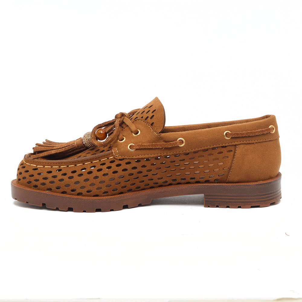 Mocassim Belluno Vazado Barbicacho Strass Castanho 6