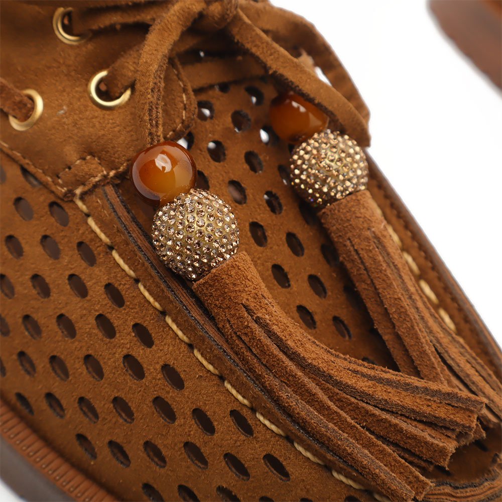 Mocassim Belluno Vazado Barbicacho Strass Castanho 7