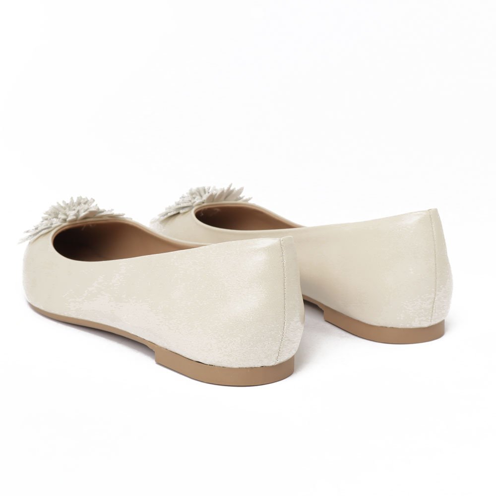 Sapatilha Feminina Sapato da Corte Bico Fino Flor de Strass Off White 4