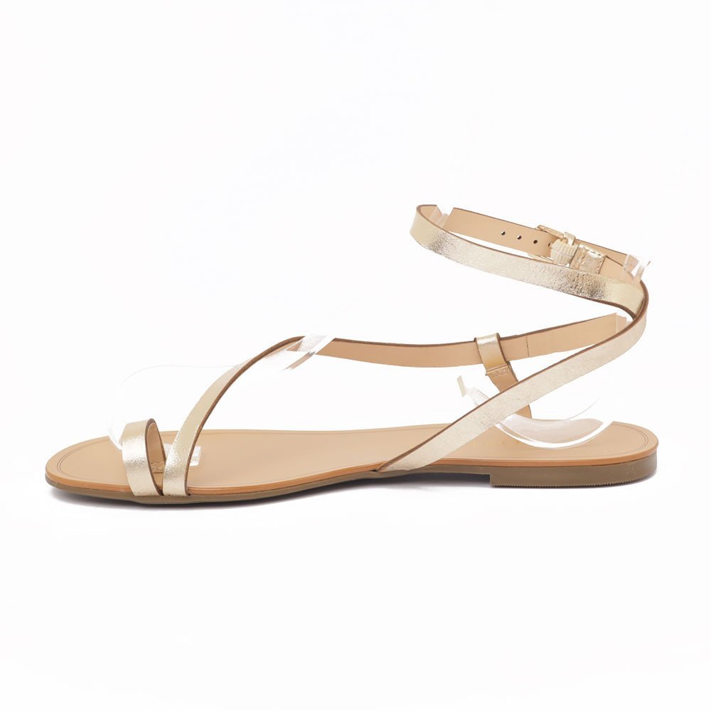 Sandália Flat Cecconello Couro Tiras Finas Tornozelo Ouro 5