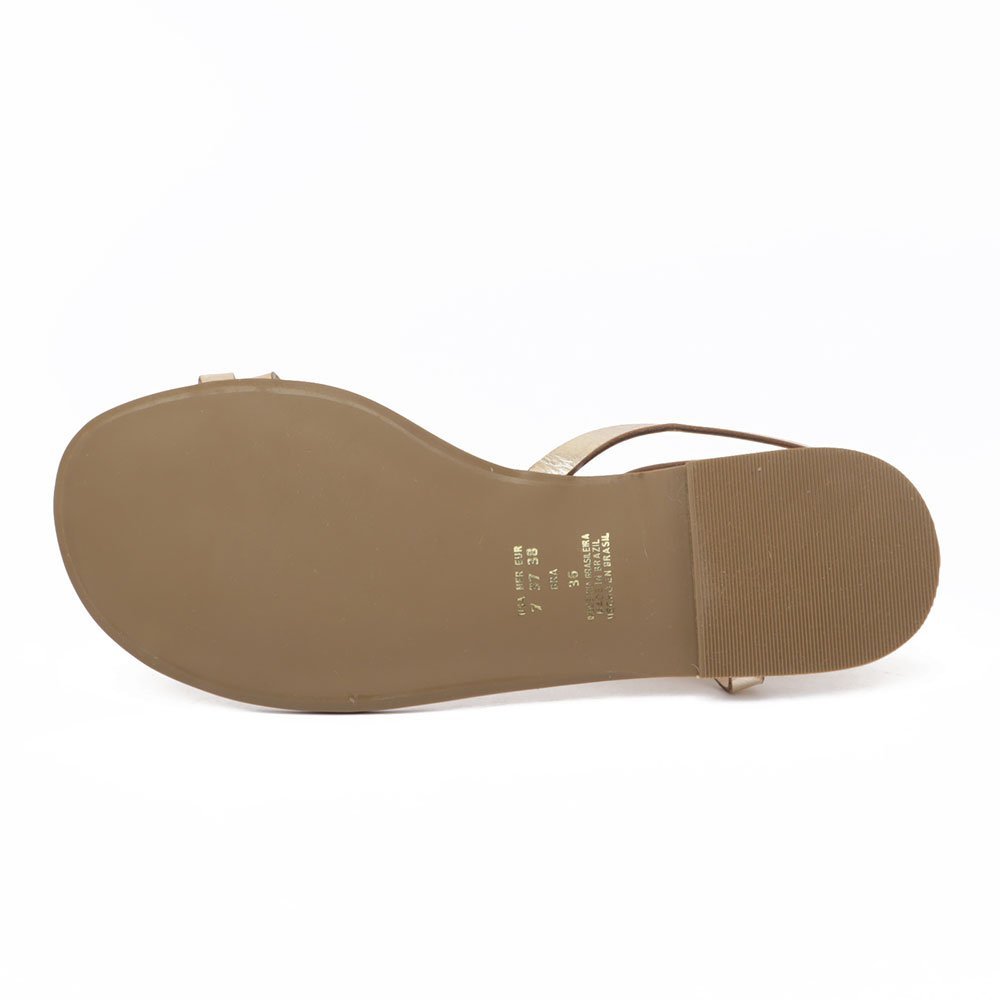 Sandália Flat Cecconello Couro Tiras Finas Tornozelo Ouro 7