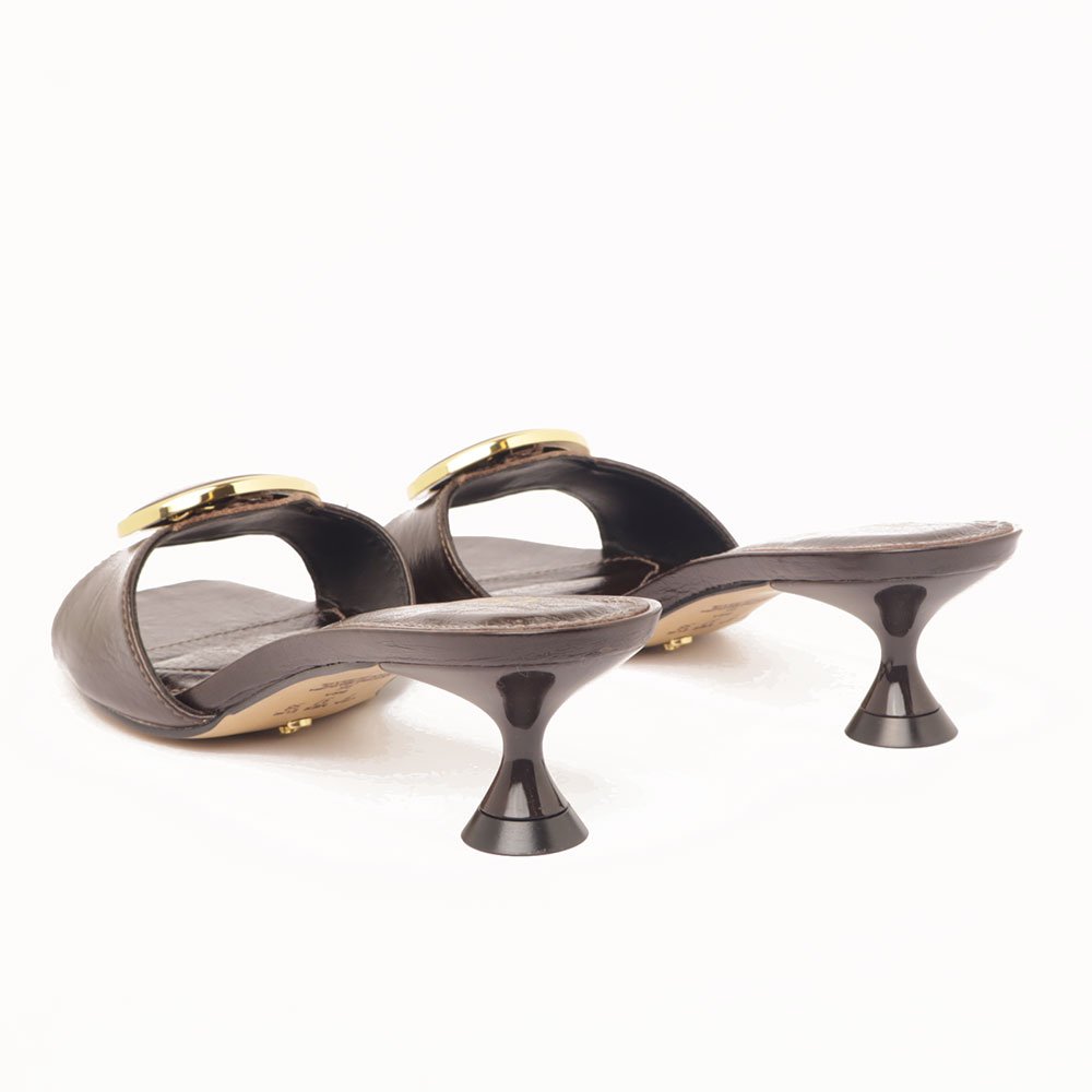 Tamanco Cecconello Salto Baixo Couro Detalhe Pedra Marrom 4