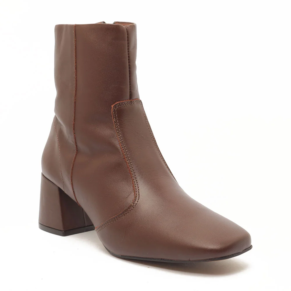 Bota Feminina Sapato Da Corte Salto Bloco Médio Couro -Produto 03 Chocolate 2