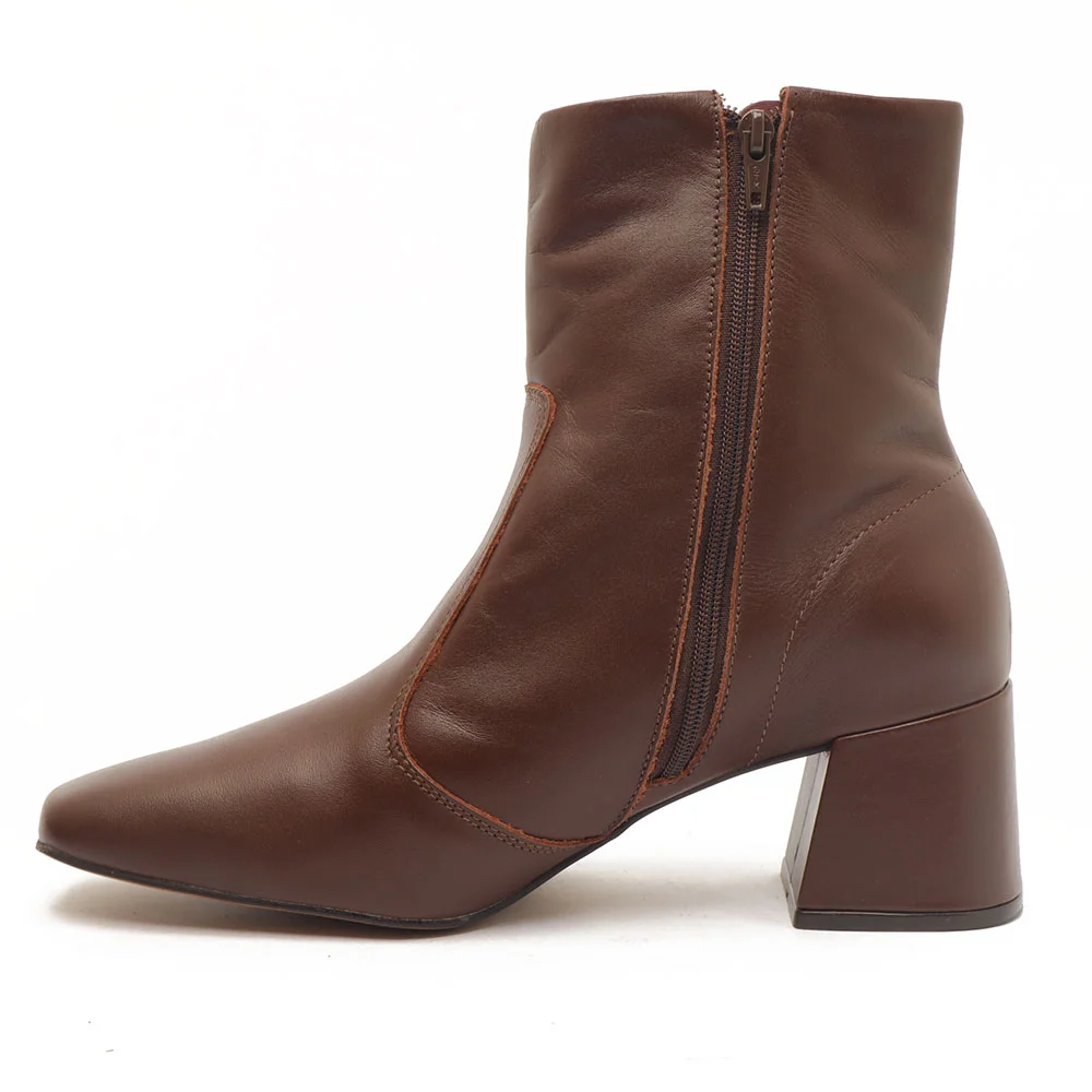 Bota Feminina Sapato Da Corte Salto Bloco Médio Couro -Produto 03 Chocolate 5