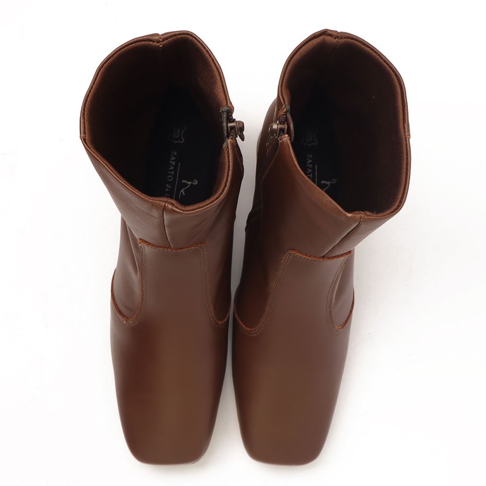 Bota Feminina Sapato Da Corte Salto Bloco Médio Couro -Produto 03 Chocolate 9