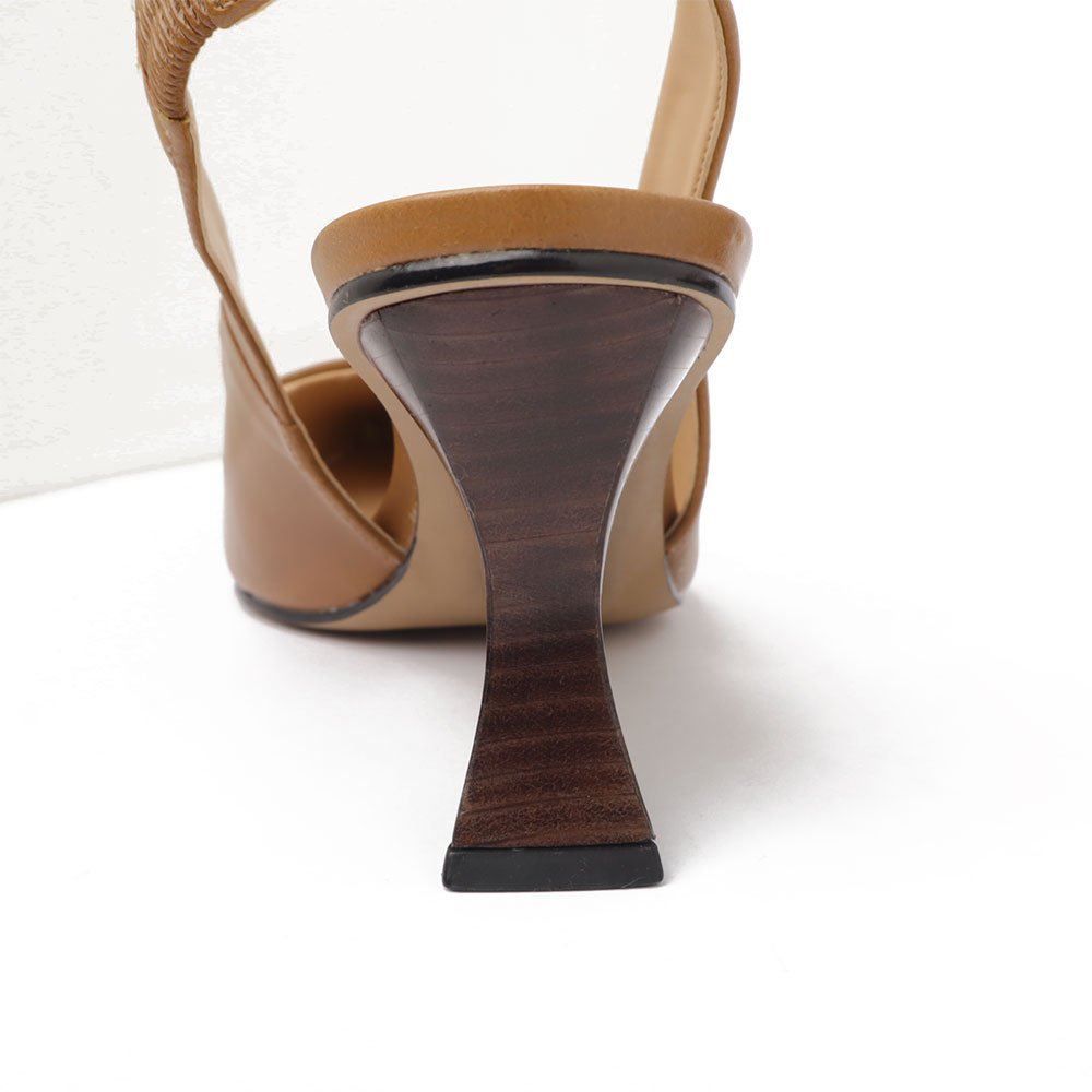Slingback Cecconello Salto Anabela Alto Bico Fino Couro Caramelo 8