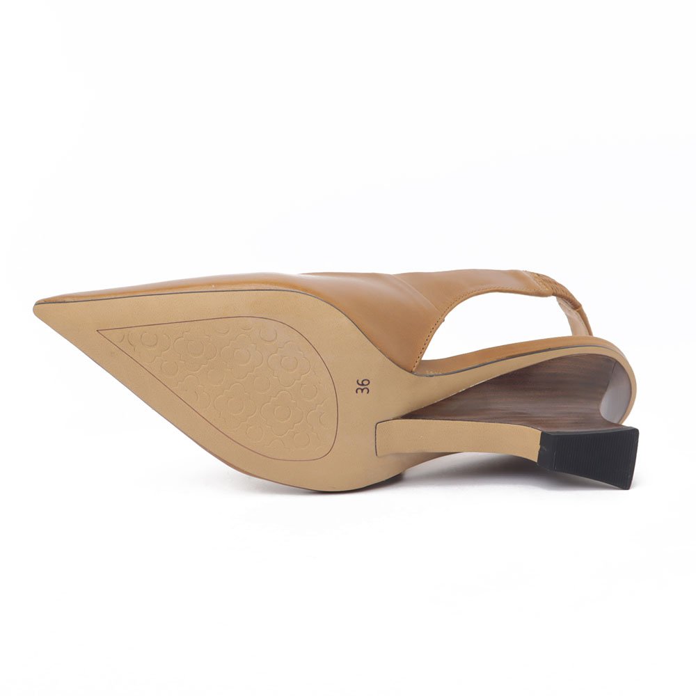 Slingback Cecconello Salto Anabela Alto Bico Fino Couro Caramelo 9