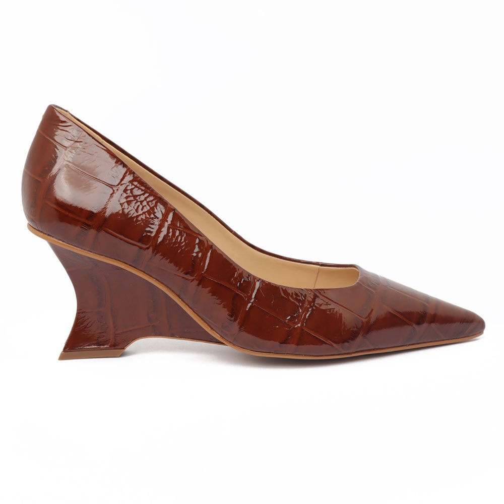 Scarpin Cecconello Salto Anabela Médio Bico Fino Texturizado