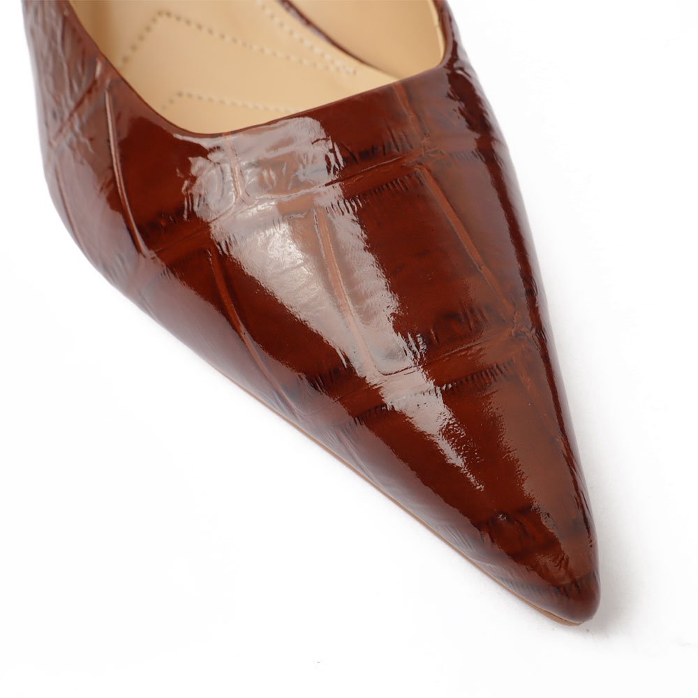 Scarpin Cecconello Salto Anabela Médio Bico Fino Texturizado Marrom 7