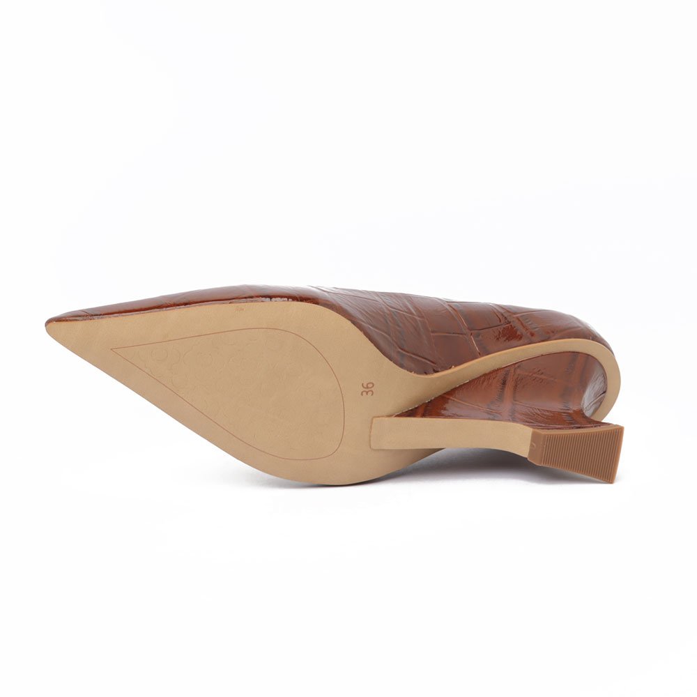 Scarpin Cecconello Salto Anabela Médio Bico Fino Texturizado Marrom 9