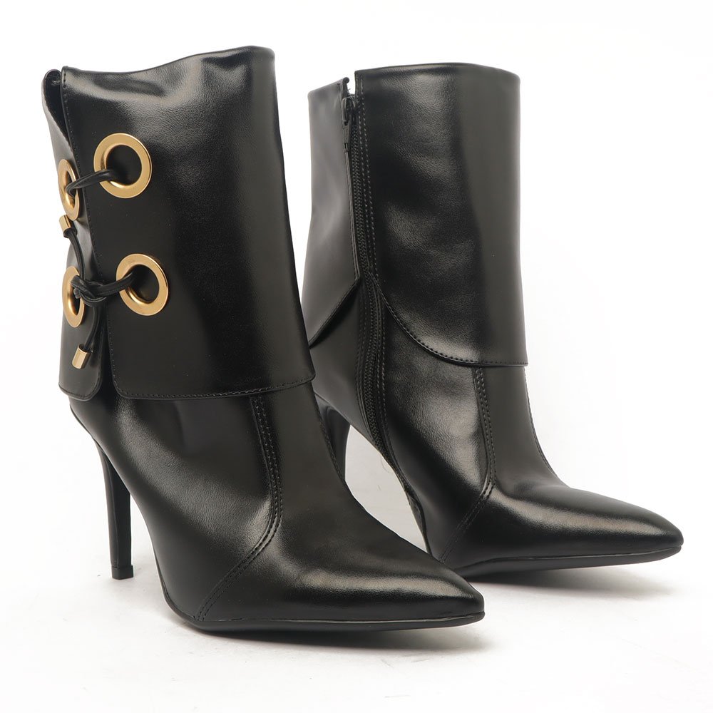 Bota Feminina Sapato Da Corte Salto Fino Alto Capa Ilhós Preto 3