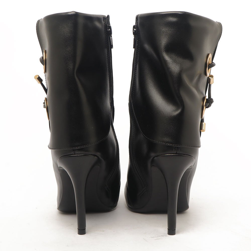 Bota Feminina Sapato Da Corte Salto Fino Alto Capa Ilhós Preto 7