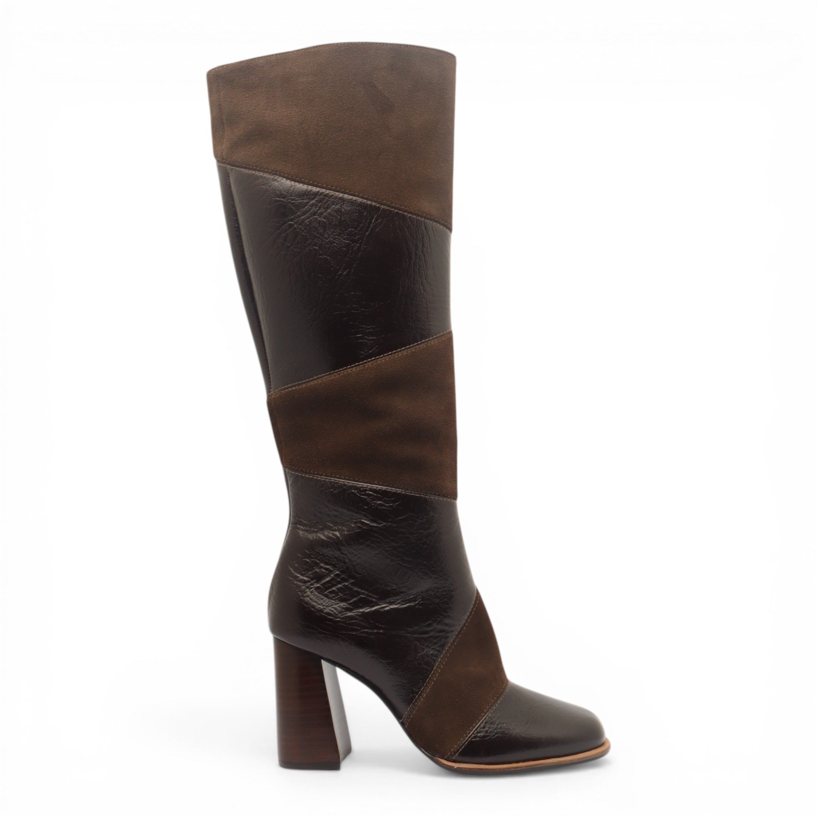 Bota Feminina Cecconello Salto Bloco Alto Cano Longo Couro Chocolate 3