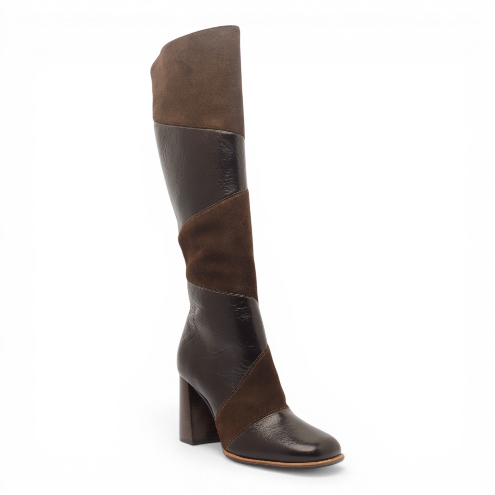 Bota Feminina Cecconello Salto Bloco Alto Cano Longo Couro Chocolate 4
