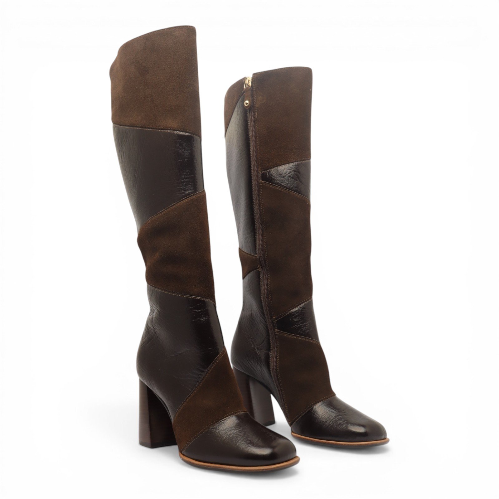 Bota Feminina Cecconello Salto Bloco Alto Cano Longo Couro Chocolate 5
