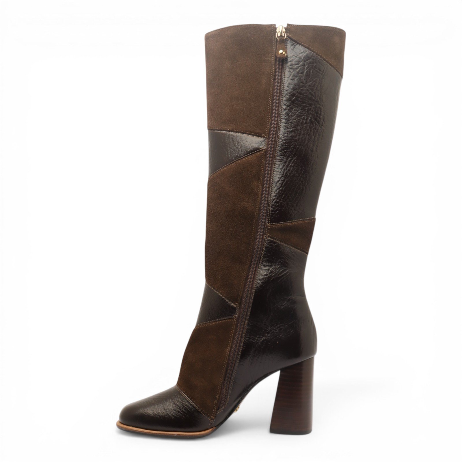 Bota Feminina Cecconello Salto Bloco Alto Cano Longo Couro Chocolate 8