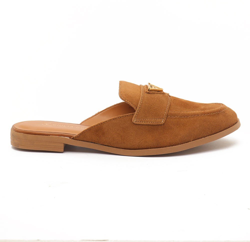 Mule Feminino Giulia Domna Nobuck Logo Caramelo 3