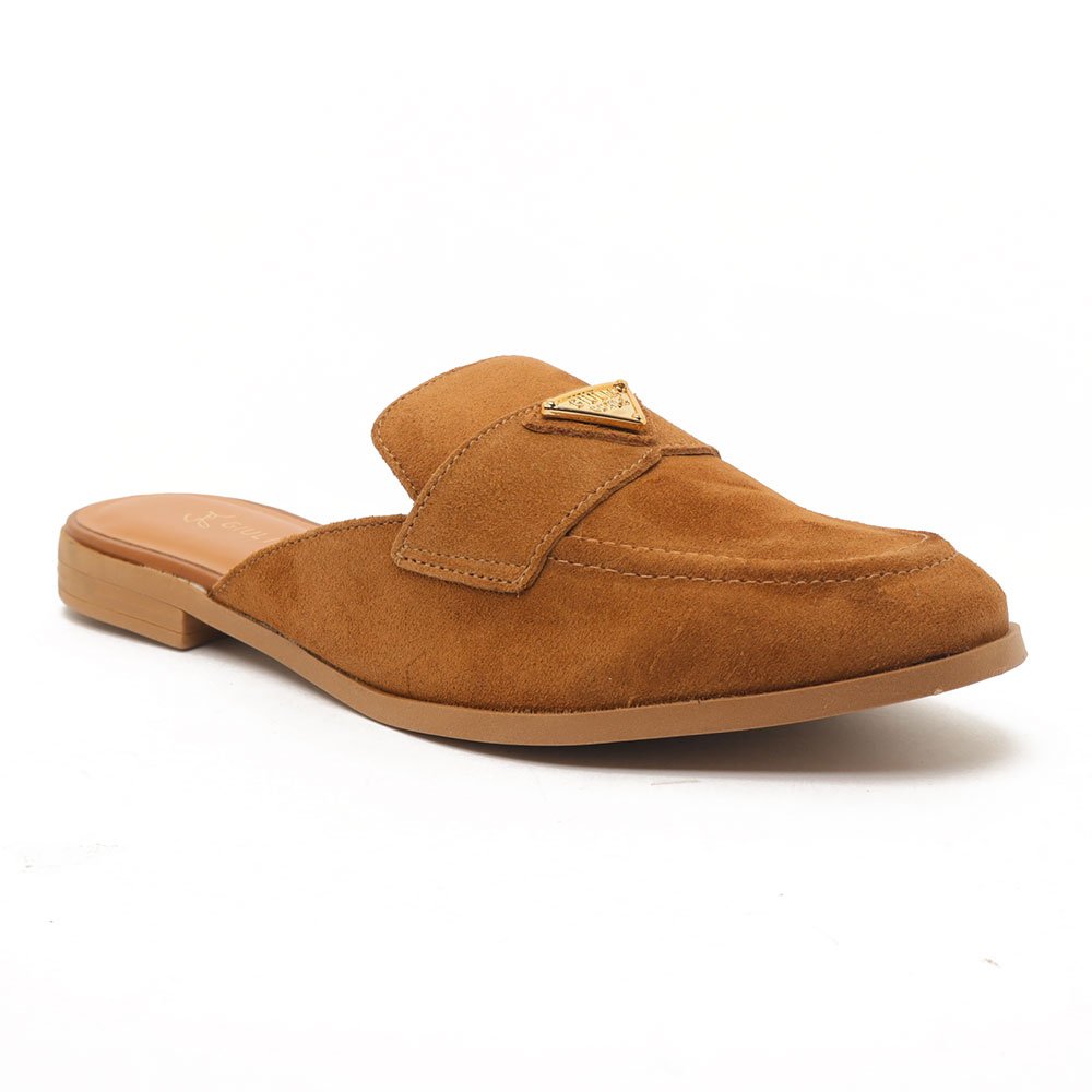 Mule Feminino Giulia Domna Nobuck Logo Caramelo 4